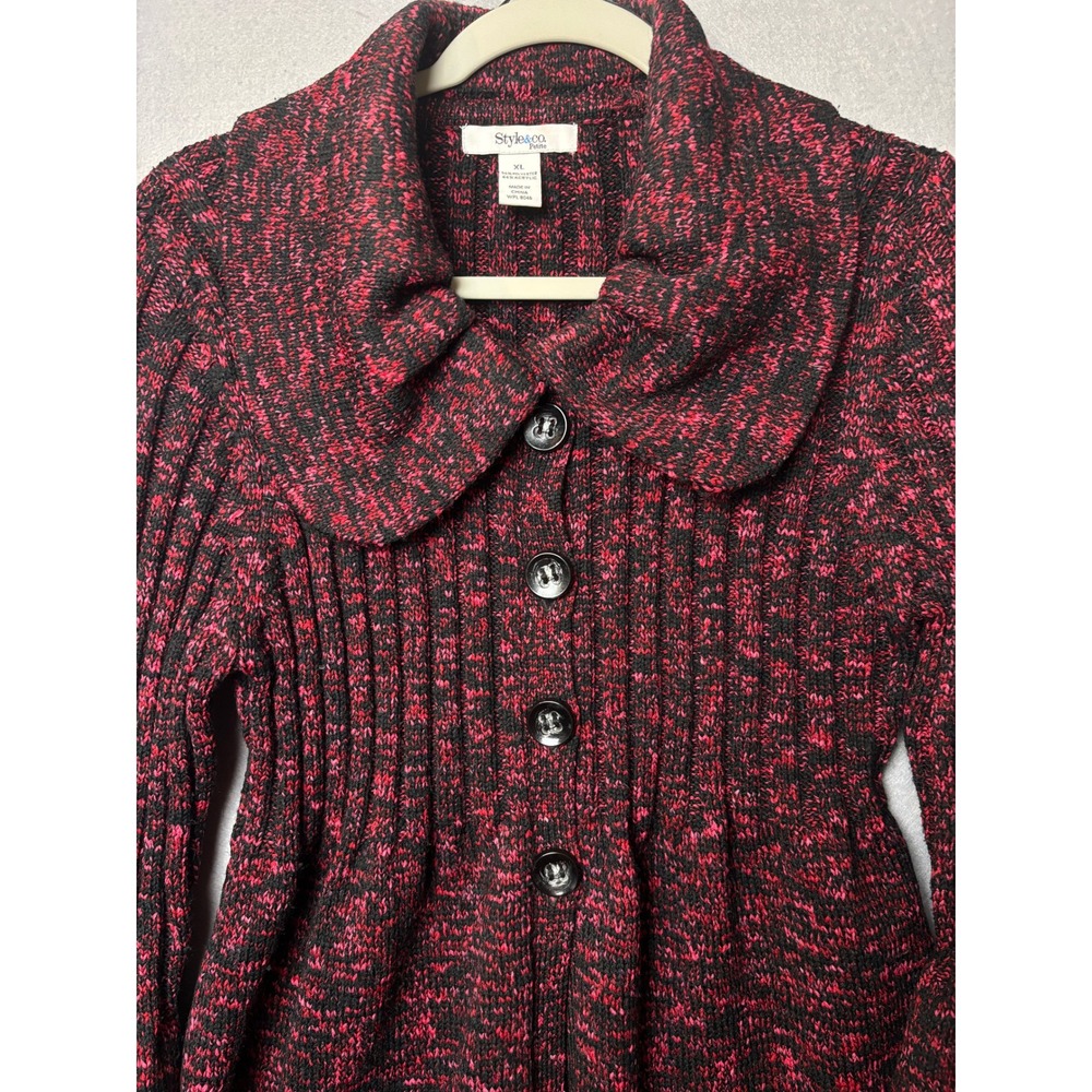 Style & Co Cardigan Womens XL Petite Ribbed Marled Knit Peter Pan Collar